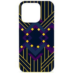 Line Square Pattern Violet Blue Yellow Design Iphone 15 Pro Black Uv Print Pc Hardshell Case