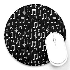 Chalk Music Notes Signs Seamless Pattern Round Mousepad by Ravend