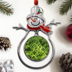 Green Pine Forest Metal Snowman Ornament by Ravend