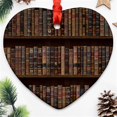 Old Bookshelf Orderly Antique Books Ornament (heart)