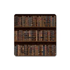 Old Bookshelf Orderly Antique Books Square Magnet by Ravend