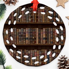 Old Bookshelf Orderly Antique Books Ornament (round Filigree)