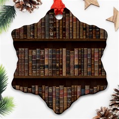 Old Bookshelf Orderly Antique Books Snowflake Ornament (two Sides)