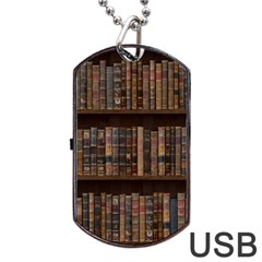 Old Bookshelf Orderly Antique Books Dog Tag Usb Flash (one Side) by Ravend