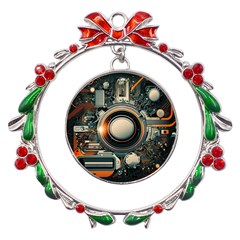 Technology Robot Internet Processor Metal X mas Wreath Ribbon Ornament by Ravend