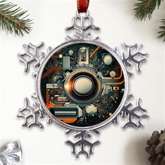 Technology Robot Internet Processor Metal Large Snowflake Ornament by Ravend