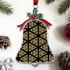 Pattern Stained Glass Triangles Metal Holly Leaf Bell Ornament