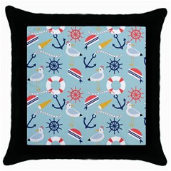 Nautical Marine Symbols Seamless Pattern Throw Pillow Case (black) by Hannah976