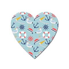 Nautical Marine Symbols Seamless Pattern Heart Magnet by Hannah976