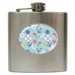 Nautical Marine Symbols Seamless Pattern Hip Flask (6 oz) Front