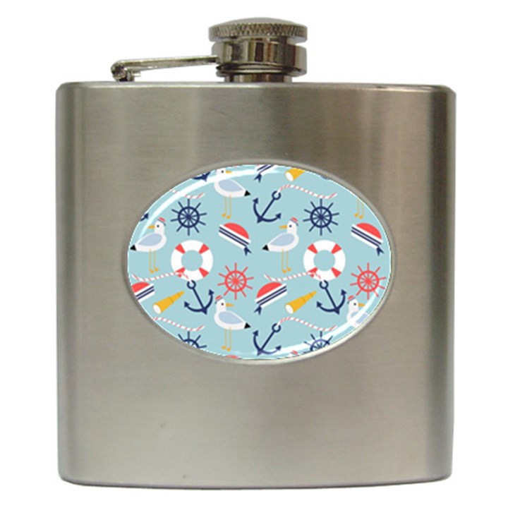 Nautical Marine Symbols Seamless Pattern Hip Flask (6 oz)