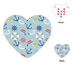 Nautical Marine Symbols Seamless Pattern Playing Cards Single Design (heart)