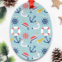 Nautical Marine Symbols Seamless Pattern Oval Ornament (two Sides)