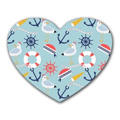 Nautical Marine Symbols Seamless Pattern Heart Mousepad by Hannah976