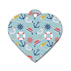 Nautical Marine Symbols Seamless Pattern Dog Tag Heart (two Sides) by Hannah976