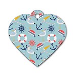 Nautical Marine Symbols Seamless Pattern Dog Tag Heart (Two Sides) Front