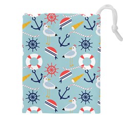 Nautical Marine Symbols Seamless Pattern Drawstring Pouch (4xl) by Hannah976