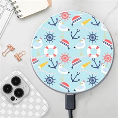 Nautical Marine Symbols Seamless Pattern Wireless Fast Charger(white) by Hannah976