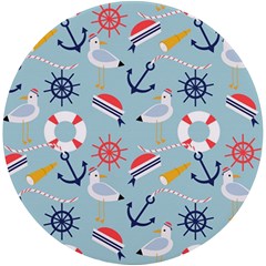 Nautical Marine Symbols Seamless Pattern Uv Print Round Tile Coaster by Hannah976