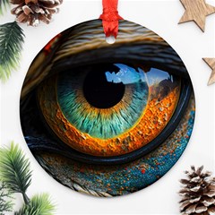 Eye Bird Feathers Vibrant Round Ornament (two Sides)