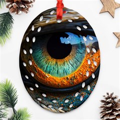 Eye Bird Feathers Vibrant Oval Filigree Ornament (two Sides)