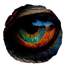 Eye Bird Feathers Vibrant Large 18  Premium Flano Round Cushions by Hannah976