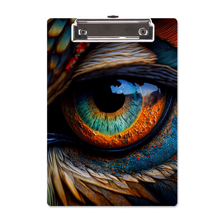 Eye Bird Feathers Vibrant A5 Acrylic Clipboard