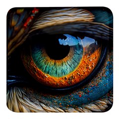 Eye Bird Feathers Vibrant Square Glass Fridge Magnet (4 Pack) by Hannah976