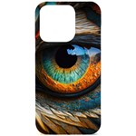 Eye Bird Feathers Vibrant iPhone 15 Pro Black UV Print PC Hardshell Case Front