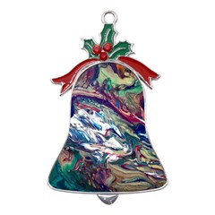 Abstract Strata Iv Metal Holly Leaf Bell Ornament by kaleidomarblingart