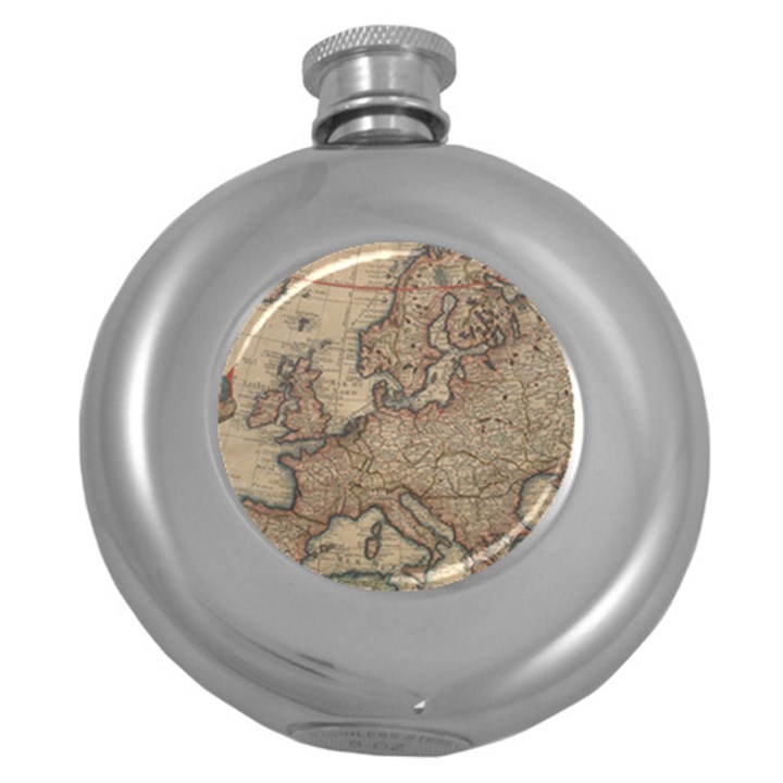 Old Vintage Classic Map Of Europe Round Hip Flask (5 oz)