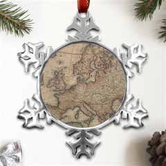 Old Vintage Classic Map Of Europe Metal Small Snowflake Ornament by Paksenen