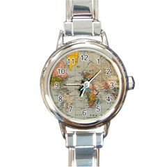 Vintage World Map Round Italian Charm Watch by Loisa77