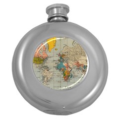 Vintage World Map Round Hip Flask (5 Oz) by Loisa77