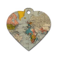 Vintage World Map Dog Tag Heart (one Side) by Loisa77