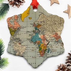 Vintage World Map Snowflake Ornament (two Sides)