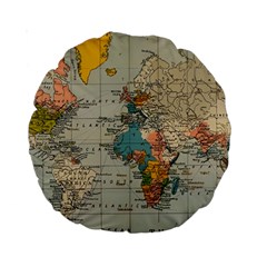 Vintage World Map Standard 15  Premium Round Cushions by Loisa77