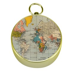 Vintage World Map Gold Compasses by Loisa77