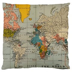 Vintage World Map Standard Premium Plush Fleece Cushion Case (two Sides) by Loisa77