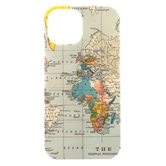 Vintage World Map Iphone 15 Black Uv Print Pc Hardshell Case