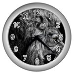 Angry Male Lion Wild Animal Wall Clock (Silver) Front