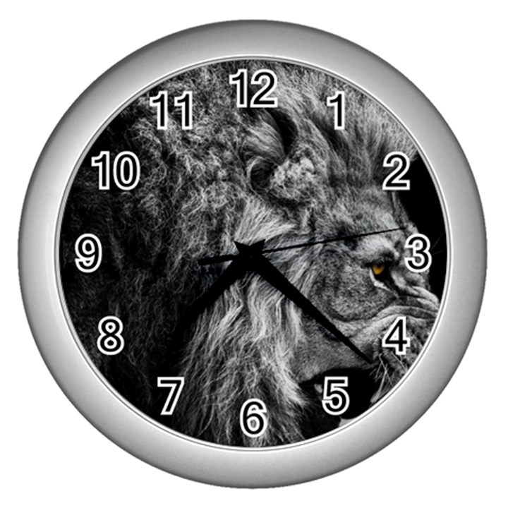 Angry Male Lion Wild Animal Wall Clock (Silver)