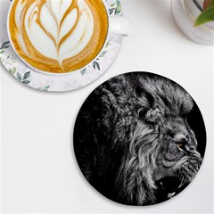 Angry Male Lion Wild Animal Uv Print Round Tile Coaster by Loisa77