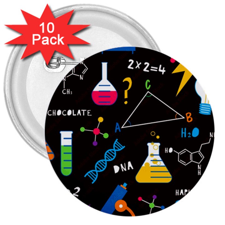 Science Lesson Flat Vector Seamless Pattern 3  Buttons (10 pack) 