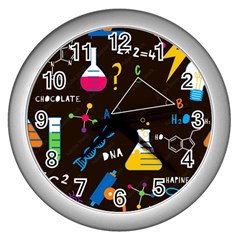 Science Lesson Flat Vector Seamless Pattern Wall Clock (silver) by Loisa77