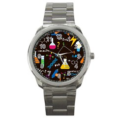 Science Lesson Flat Vector Seamless Pattern Sport Metal Watch by Loisa77