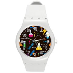 Science Lesson Flat Vector Seamless Pattern Round Plastic Sport Watch (m) by Loisa77