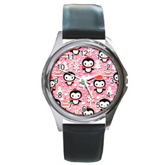 Cute Penguin Pattern Round Metal Watch