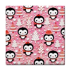 Cute Penguin Pattern Tile Coaster