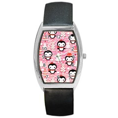 Cute Penguin Pattern Barrel Style Metal Watch